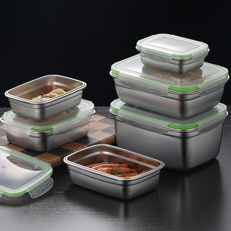 304ステンレス製ランチボックスセット、シリコン製透明蓋付き - Food Storage Stainless Steel Containers のレビューと価格