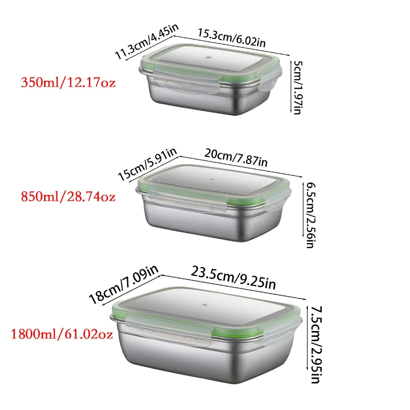 304ステンレス製ランチボックスセット、シリコン製透明蓋付き - Food Storage Stainless Steel Containers のレビューと価格