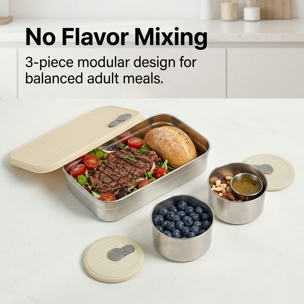 電子レンジ対応 304ステンレス製弁当箱セット 3コンパート - Food Storage Underground のレビューと価格