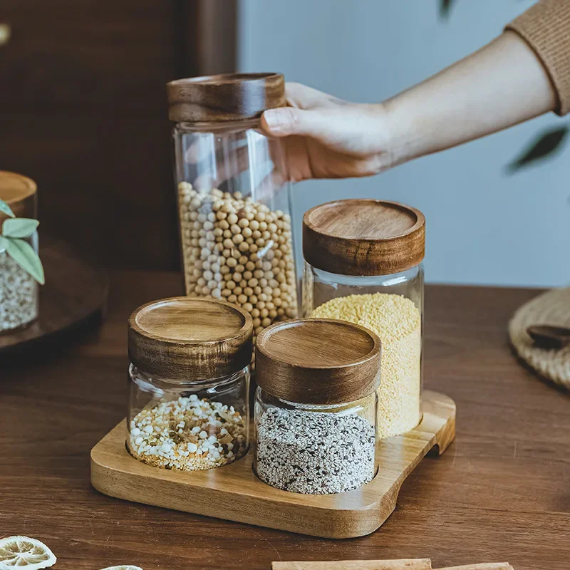 木製蓋付きガラスジャー,気密キャニスター,密閉フード容器,ベ - Food Storage Kitchen Container Set のレビューと価格
