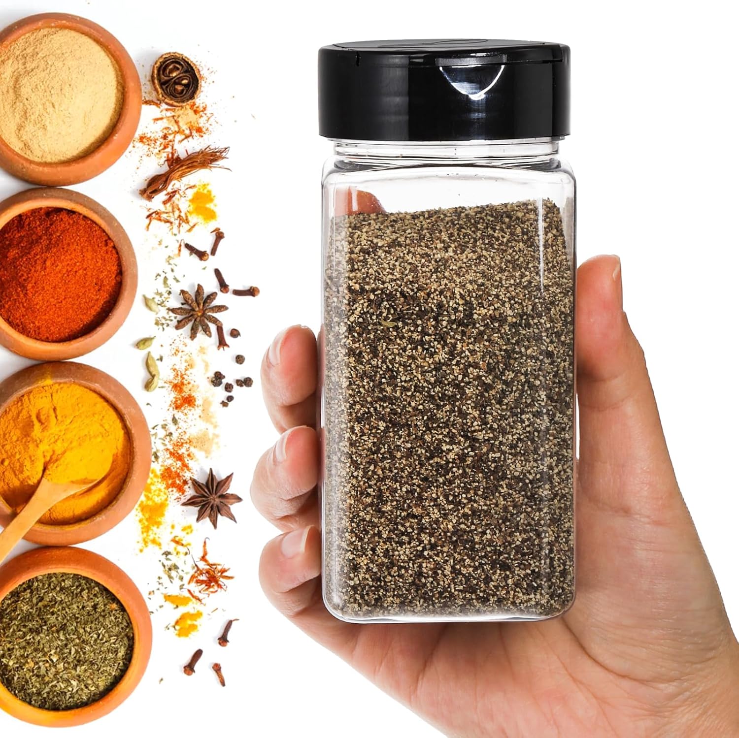 四角い大型プラスチック製スパイスジャー、シェイカー付き蓋、透 - Food Storage Jars With Lids のレビューと価格