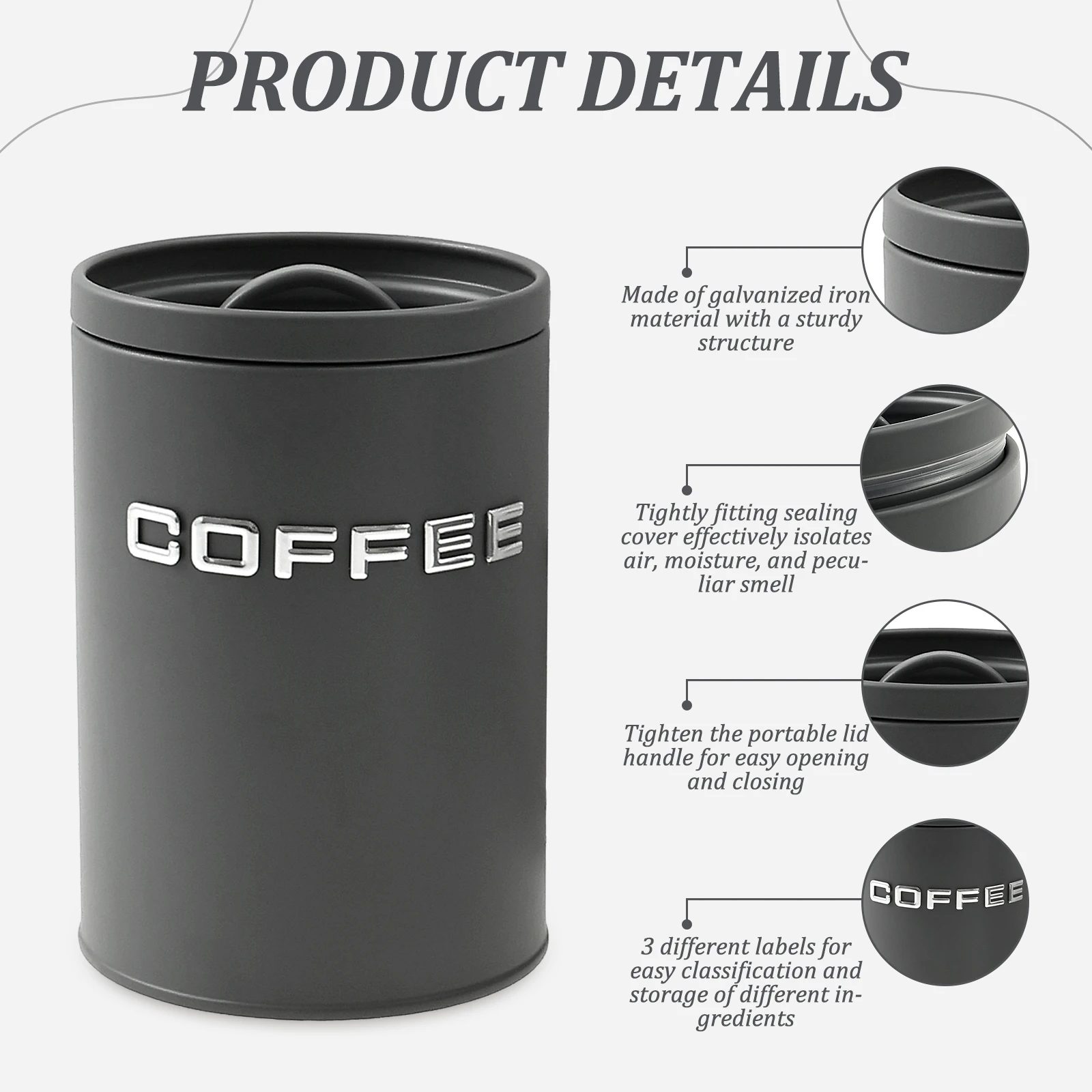 3個セット 茶葉・コーヒー・砂糖用キャニスター 金属製丸型キ - Food Storage Jars With Lids のレビューと価格