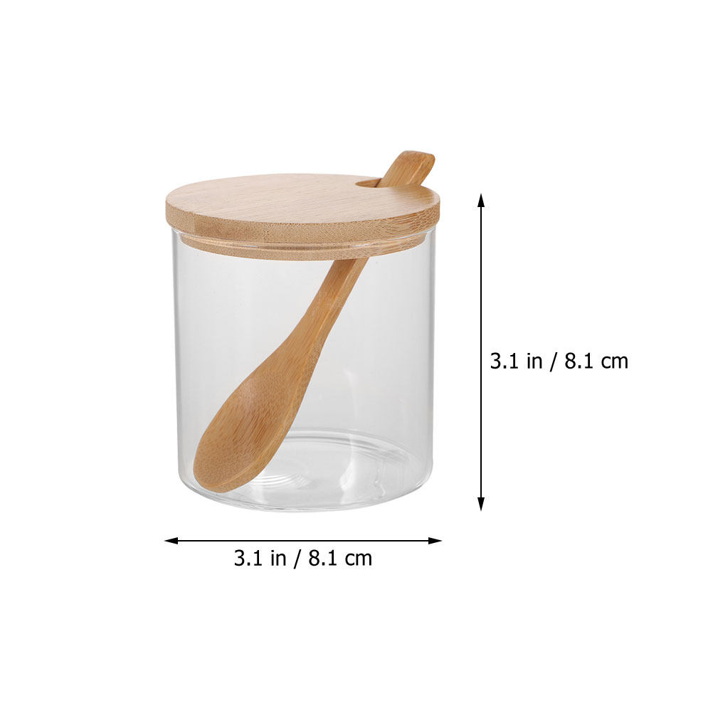 透明なガラス製の調味料入れ2個セット。竹製の蓋とスプーン付き - Food Storage Kitchen Container Set のレビューと価格