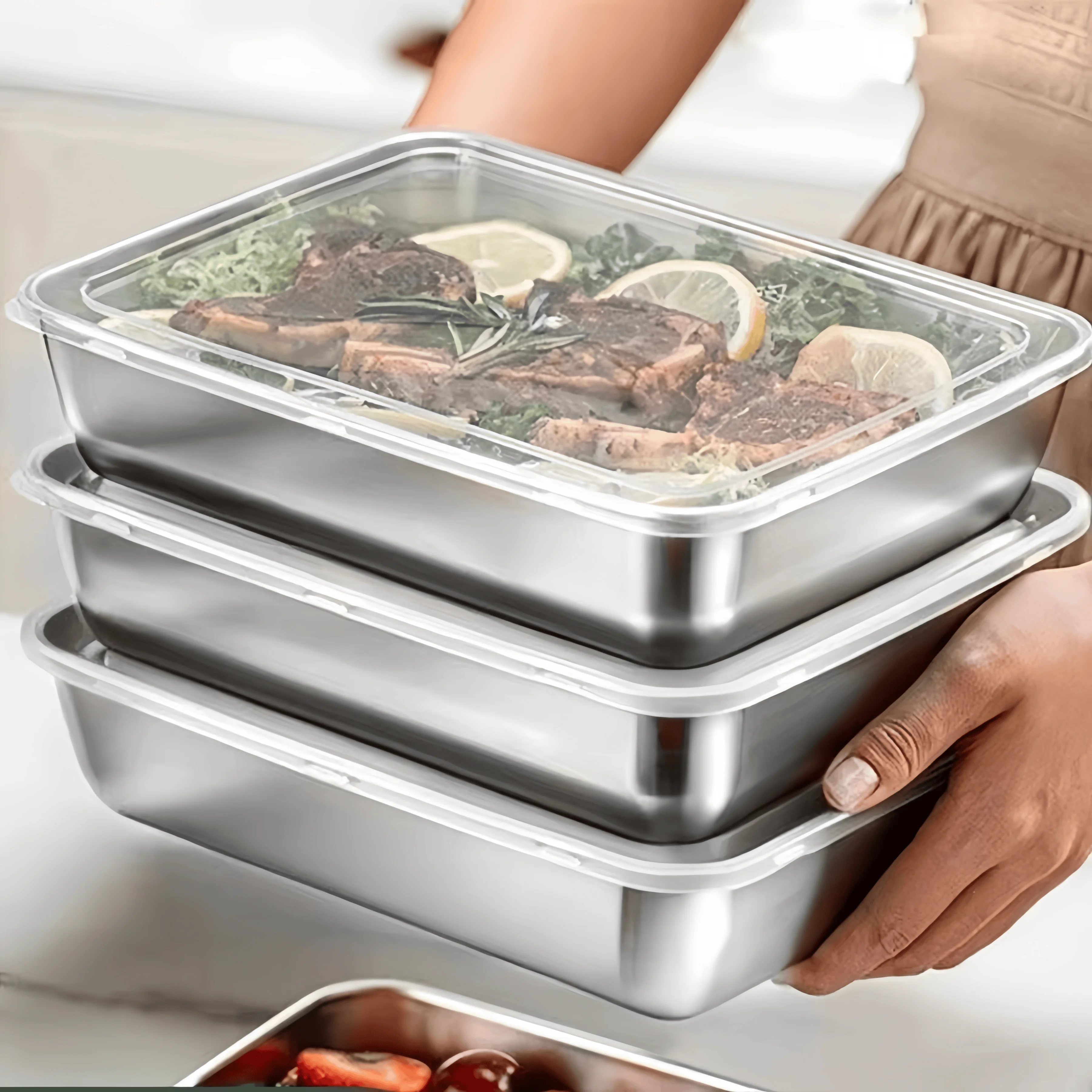 ステンレス製密閉型ランチボックス、鮮度保持長方形食品容器、蓋 - Food Storage Stainless Steel Containers のレビューと価格